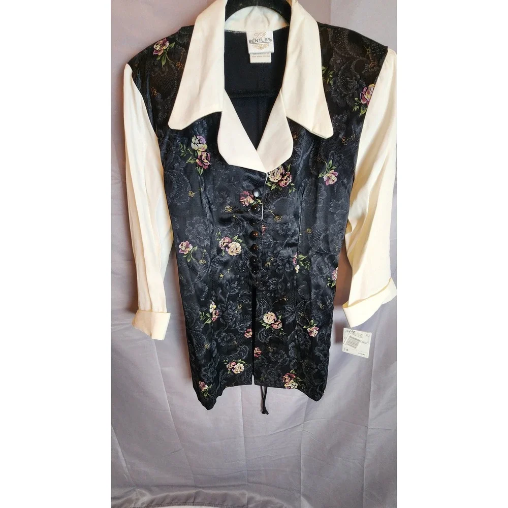 Vintage TR Bentley 90s Floral Jacquard Vest Blouse Dark Academic Whimsygoth 8 - Picture 1 of 6